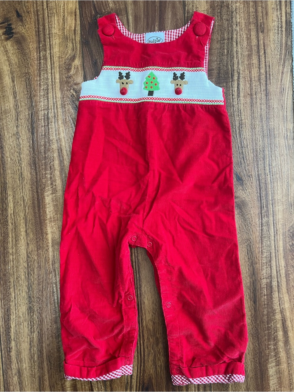 Mudpie Baby Smocked Christmas Romper Cotton Reindeer Holiday Tree Size 12-18M